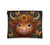 Elegante trousse per il trucco, graziosa borsa da viaggio per cosmetici, con mucca, girasole, borsa da viaggio per donne, piccola borsa portatile in tela con cerniera, borsa da toeletta regalo per