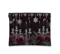 Elegante trousse per il trucco, rose e candele di cristallo, astuccio da viaggio vintage per cosmetici, da donna, piccola borsa portatile in tela con cerniera, borsa da toeletta per la cura della