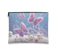 Elegante trousse per il trucco, viola con farfalle, elegante, da viaggio, per donne, piccola borsa portatile in tela con cerniera, regalo per le vacanze, borsa da toeletta per la cura della pelle