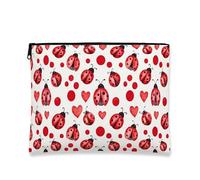 Elegante trousse per trucchi a forma di coccinella, graziosa borsetta da viaggio per cosmetici, da donna, portatile, piccola in tela con cerniera, borsa da toilette per San Valentino, Rosso, 7x9 Inch