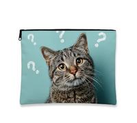 Elegante trousse per trucchi a forma di gatto, grazioso astuccio da viaggio per cosmetici, da donna, portatile, in tela, con cerniera, scelta perfetta per gli amanti degli animali e le vacanze, Blu