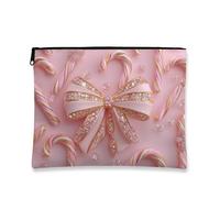 Elegante trousse per trucchi con fiocco, borsetta da viaggio per donne, piccola borsa portatile in tela con cerniera, borsa da toilette per la cura della pelle delle vacanze, Pesca, 7x9 Inch, Candy