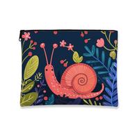 Elegante trousse per trucchi, con lumaca e fiori, graziosa borsa da viaggio per donne, piccola borsa portatile in tela con cerniera, per festival e viaggi, Blu navy, 7x9 Inch