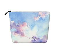 Elegante trousse per trucchi con stampa geometrica blu e viola, borsa per cosmetici da donna, per uso quotidiano, viaggi e viaggi di lavoro, Cielo viola, taglia unica