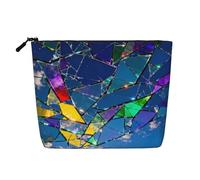Elegante trousse per trucchi con stampa geometrica blu e viola, borsa per cosmetici da donna, per uso quotidiano, viaggi e viaggi di lavoro, Vetro colorato., taglia unica