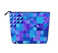 Elegante trousse per trucchi con stampa geometrica blu e viola, borsa per cosmetici da donna, per uso quotidiano, viaggi e viaggi di lavoro, Geometria Blu Viola, taglia unica