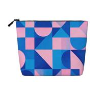 Elegante trousse per trucchi con stampa geometrica blu e viola, borsa per cosmetici da donna, per uso quotidiano, viaggi e viaggi di lavoro, Geometria Blu Rosa, taglia unica
