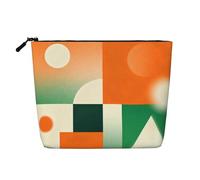 Elegante trousse per trucchi con stampa geometrica blu e viola, borsa per cosmetici da donna, per uso quotidiano, viaggi e viaggi di lavoro, Geometria dai toni caldi, taglia unica