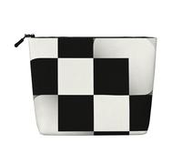 Elegante trousse per trucchi con stampa geometrica blu e viola, borsa per cosmetici da donna, per uso quotidiano, viaggi e viaggi di lavoro, Blocchi bianchi e neri, taglia unica