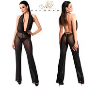 Elegante Tuta Nera in in Powernet Semitrasparente Senza Schiena Jumpsuit Noir