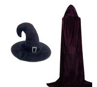 Elegante Vampiri Mantello della Morte per adulti con cappello da strega Guanti Falce Set per Halloween Festività Costume da strega Halloween Velvets Mantello con cappuccio