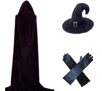Elegante Vampiri Mantello della Morte per adulti con cappello da strega Guanti Falce Set per Halloween Festività Costume da strega Halloween Velvets Mantello con cappuccio