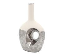 * * * Elegante vaso di ceramica di design ovale con foro e collo lungo in argento bianco grezzo, ca. 18 x 11,5 x 31 cm.