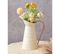 Elegante vaso in metallo color crema/bianco, vaso di fiori galvanizzato da fattoria, brocca per il latte decorativa rustica per la decorazione domestica, altezza 27,9 cm.