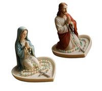 Elegante vassoio porta rosario in resina con statua di Santa Madre Padre per altari e decorazioni spirituali religiose per gioielli religiosi
