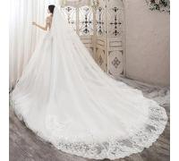 Elegante velo da sposa a cattedrale a doppio strato con paillettes e bordo in pizzo floreale - Velo da sposa lungo e lucido in bianco o avorio, con pettine per una facile acconciatura autunnale, adatt