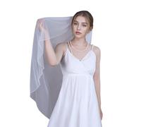 Elegante velo da sposa con bordo in perline e pettine per capelli, lunghezza della punta delle dita, per cerimonia di matrimonio, fidanzamento, sposa, con bordo in rilievo