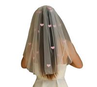 Elegante velo da sposa con pettine per capelli in metallo, velo bianco corto con cuore d'amore per addio al nubilato e cerimonia di nozze