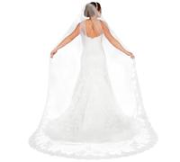Elegante velo da sposa lungo cattedrale, 63 x 118,1, morbido tulle bianco con bordo in pizzo, include pettine integrato per una vestibilità sicura, ideale per abiti da sposa