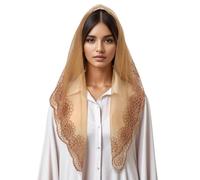 Elegante velo in pizzo mantiglia per la testa di nozze tradizionale pizzo fiore copertura per cappella cattolica copricapo partito copricapo, Marrone giallastro., Taglia unica