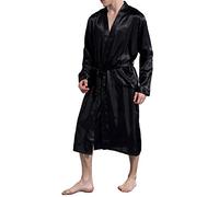 Elegante Vestaglia da Uomo Lunga in Raso con Cintura Camicia da Notte per Spa Casa Hotel Nero 2XL