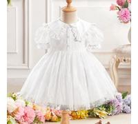 Elegante vestitino bianco in pizzo con colletto Peter Pan per bimbe, adatto per l'estate 6-9M,9-12M,12-18M,18-24M,2-3YPizzo
