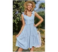 Elegante vestito abito ginocchio azzurro bohoo bohemian lungo estivo A152