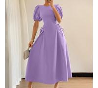 Elegante vestito aderente con maniche a palloncino, arricciature e laccetto, di colore blu francese, per l'estate 2025 L,M,S,XLColore unicoTessuto intrecciato