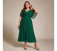 Elegante vestito da damigella d'onore in chiffon e pizzo verde scuro di EVER PRETTY, abito da ospite per matrimonio estivo, vestito per madre della sposa per festa primaverile 0XL,1XL,2XL,3XL,4XL,5XLC