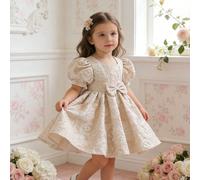 Elegante vestito da principessa per bambina in oro champagne con decorazioni floreali e fiocchi, abito da damigella d'onore per matrimoni, feste, festa della mamma, Pasqua 9-12M,12-18M,18-24M,2-3YColo