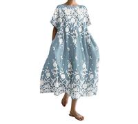 Elegante Vestito Donna Manica Corta Curvy - Maxi Boho Floreale Stampato Lungo A-Line Taglie Forti - Moda Estivi da Vacanze Spiaggia Casual