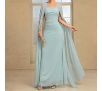 Elegante vestito lungo a-line da donna con scollo quadrato, maniche extra lunghe, design con busto plissettato, tessuto intrecciato, adatto per la primavera L,M,S,XLColore unicoTessuto intrecciato