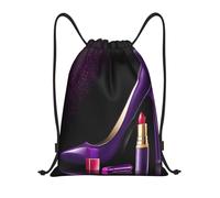 Elegante viola tacchi alti con rossetto Titolo: Borsone leggero con coulisse - Sacca da palestra pieghevole impermeabile con tracolla regolabile, ideale per sport, yoga, viaggi e scuola, Nero , M
