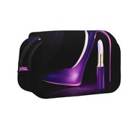 Elegante viola tacchi alti con stampa rossetto astuccio in tela penna matita astuccio grande capacità organizzatore multifunzionale matita bag