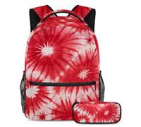 Elegante zaino con astuccio, perfetto per ragazzi, ragazze e adolescenti, colore rosso tie dye, Multicolore#04, B：29.4x20x40cm P：19x7.5x3.8cm, Zaini Daypack