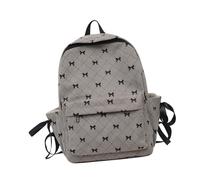 Elegante zaino in velluto a coste con dettaglio fiocco per università e scuola borsa per libri da donna per casual quotidiano o shopping da viaggio, Grigio, Bohemian