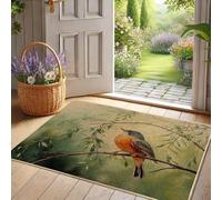Elegante zerbino con casetta per gli uccelli, dal vivace design con pettirossi, per uso tutto l'anno, ecologico, antiscivolo, decorazione per interni ed esterni, facile da pulire, 73 x 43 cm