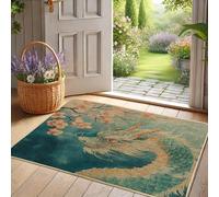 Elegante zerbino con drago, blu acqua, tappetino di benvenuto per esterni e interni, decorazione primaverile, antiscivolo, impermeabile, antipolvere, facile da pulire, 73 x 43 cm