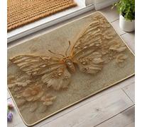 Elegante zerbino con farfalle, motivo floreale dorato e beige, per interni ed esterni, antiscivolo, impermeabile, antipolvere, facile da pulire, 73 x 43 cm