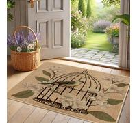 Elegante zerbino con gabbia per uccelli, tappeto rustico beige per esterni e interni, per decorazione primaverile, tappeto antiscivolo per ingresso, facile da pulire, 73 x 43 cm