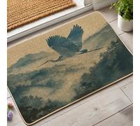 Elegante zerbino con uccello blu, gru volante, per interni ed esterni, decorazione naturale, ecologico, antiscivolo, assorbe la polvere, facile da pulire, 73 x 43 cm