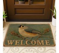 Elegante zerbino di benvenuto con uccello, tappetino verde piumato per ingresso amico per decorazione primaverile, antiscivolo, per interni ed esterni, facile da pulire e assorbe la polvere, 73 x 43