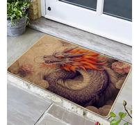 Elegante zerbino drago colorato fantasia per interni ed esterni in gomma impermeabile, antiscivolo, assorbe la polvere, facile da pulire, 73 x 43 cm