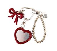 Eleganti anelli a forma di cuore con fiocco con materiali in lega a specchio con riflessi chiari, perfetti per la decorazione della borsa, strumento di bellezza a forma di cuore compatto, Rosso