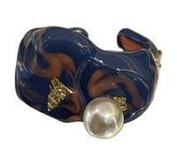 Eleganti anelli aperti con olio antigoccia dipinto a mano e lamina d'oro in ceramica per gli appassionati di moda per festival, Misura unica, come descritto, come descritto