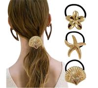 Eleganti anelli per capelli dorati, 3 pezzi elastici per coda di cavallo, gioielli per capelli in metallo per donne, accessori per capelli geometrici, set regalo alla moda