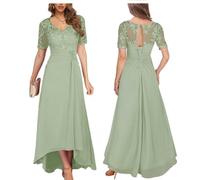 Eleganti Appliques in Pizzo Madre della Sposa Abito per Abito da Sera Formale A Manicotto A V-Neck Wedding,Verde,L