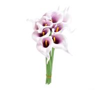 Eleganti calle artificiali, alte 34 cm, fiori realistici per decorare la casa, matrimoni, feste e interni, petali laminati in poliuretano con steli in plastica, confezione da 10 (viola su bianco)