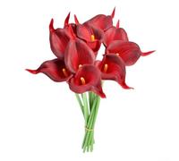 Eleganti calle artificiali, alte 34 cm, fiori realistici per decorare la casa, matrimoni, feste e interni, petali laminati in poliuretano con steli in plastica, confezione da 10 (rosso vino)