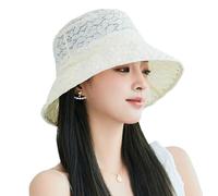 Eleganti cappelli da pescatore per le donne cappelli da sole in pizzo per le donne cappelli da pesca francese a tesa larga cappello da spiaggia morbido cappello estivo vacanza, Beige, Taglia unica